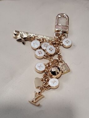 Gold and White Charm Keychain Card Holder Accessory